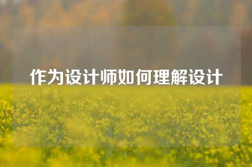 作为设计师如何理解设计