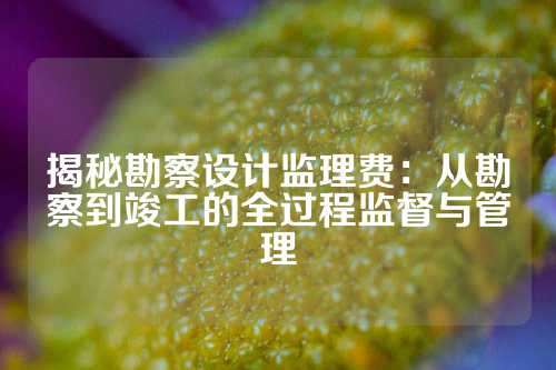 揭秘勘察设计监理费：从勘察到竣工的全过程监督与管理